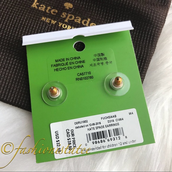 NWT kate spade fuschia earrings pink dust bag incl - Picture 5 of 6